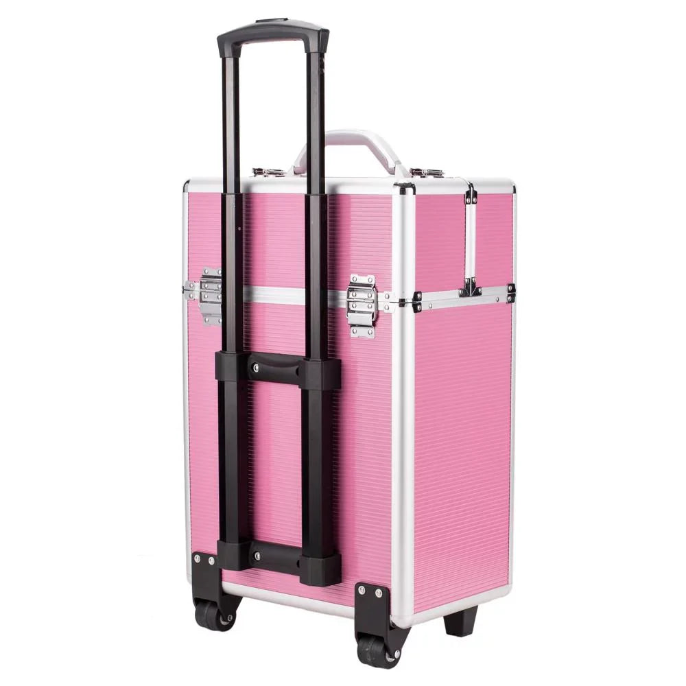 Storage Trolley, Case, Makeup Cosmetic Box in 1 Aluminum Train 3 Lockable Ktaxon Pink Pro Rolling