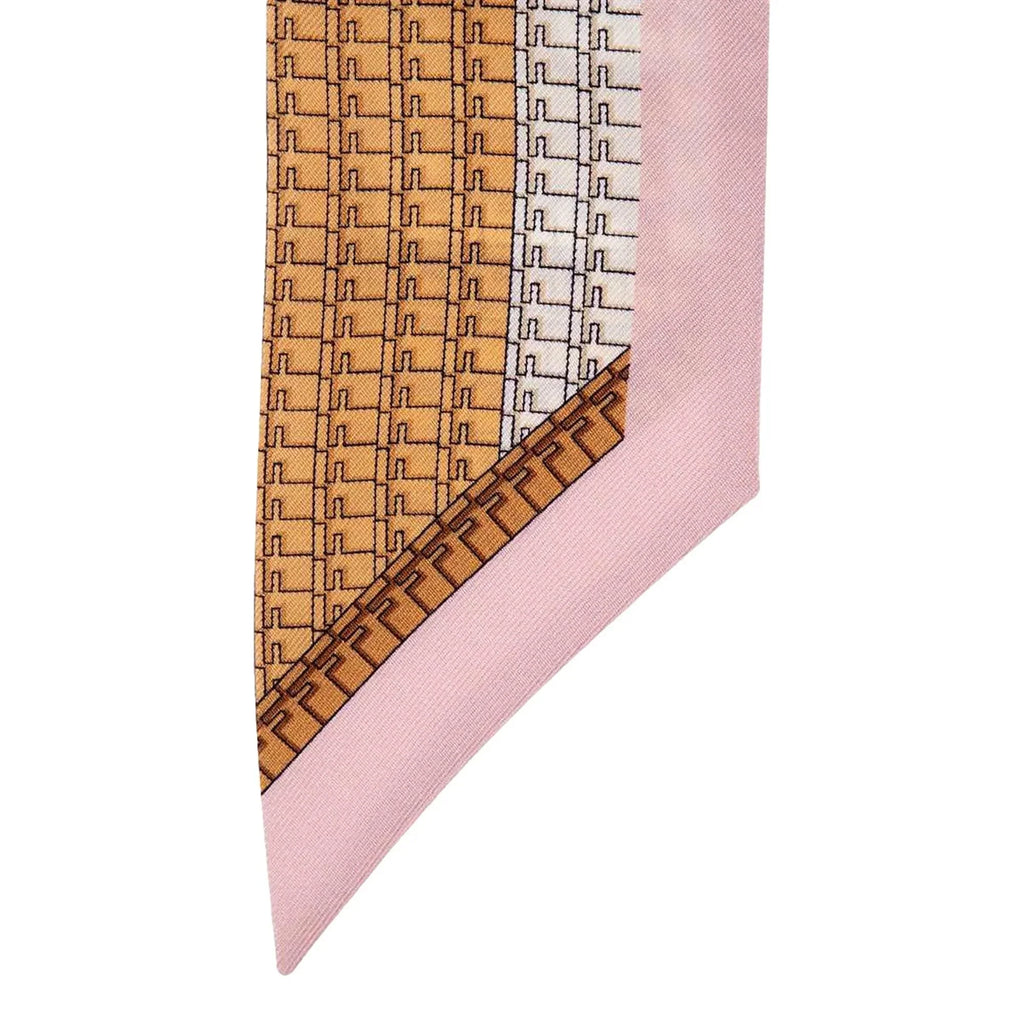 Women's FXT011 Silk Logo Fendi Print Scarf Pink and Wrappy Beige