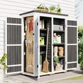 Wood Hx4.1ft Lockable Doors, 5.5ft exterior Asphalt Cabinet Garden White with Four and Roof, L Tool Shed, Multiple-tier Storage Waterproof Shelves, Gray