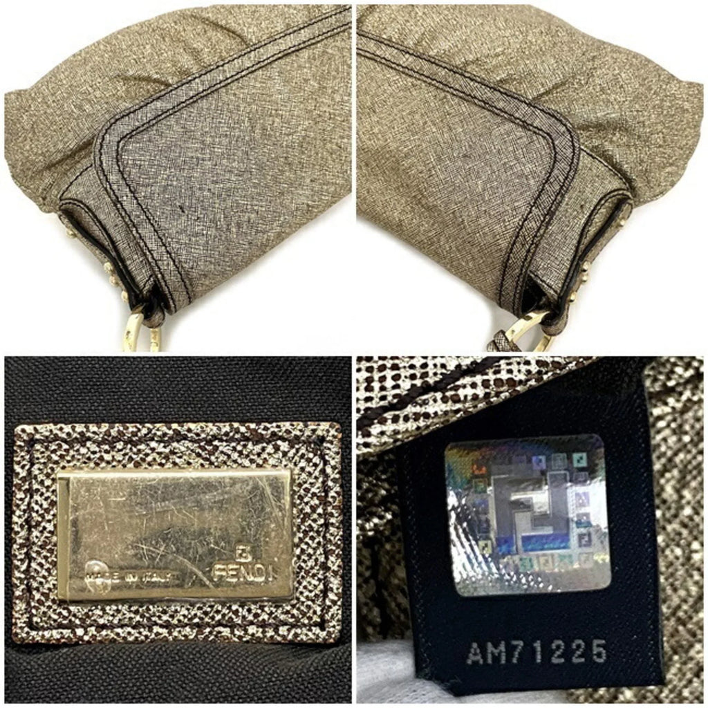 8BK042 Semi-shoulder Leather Gold One (Good) Pre-Owned FENDI Fendi Bag Shoulder Lame Flap Handbag Ladies Canvas
