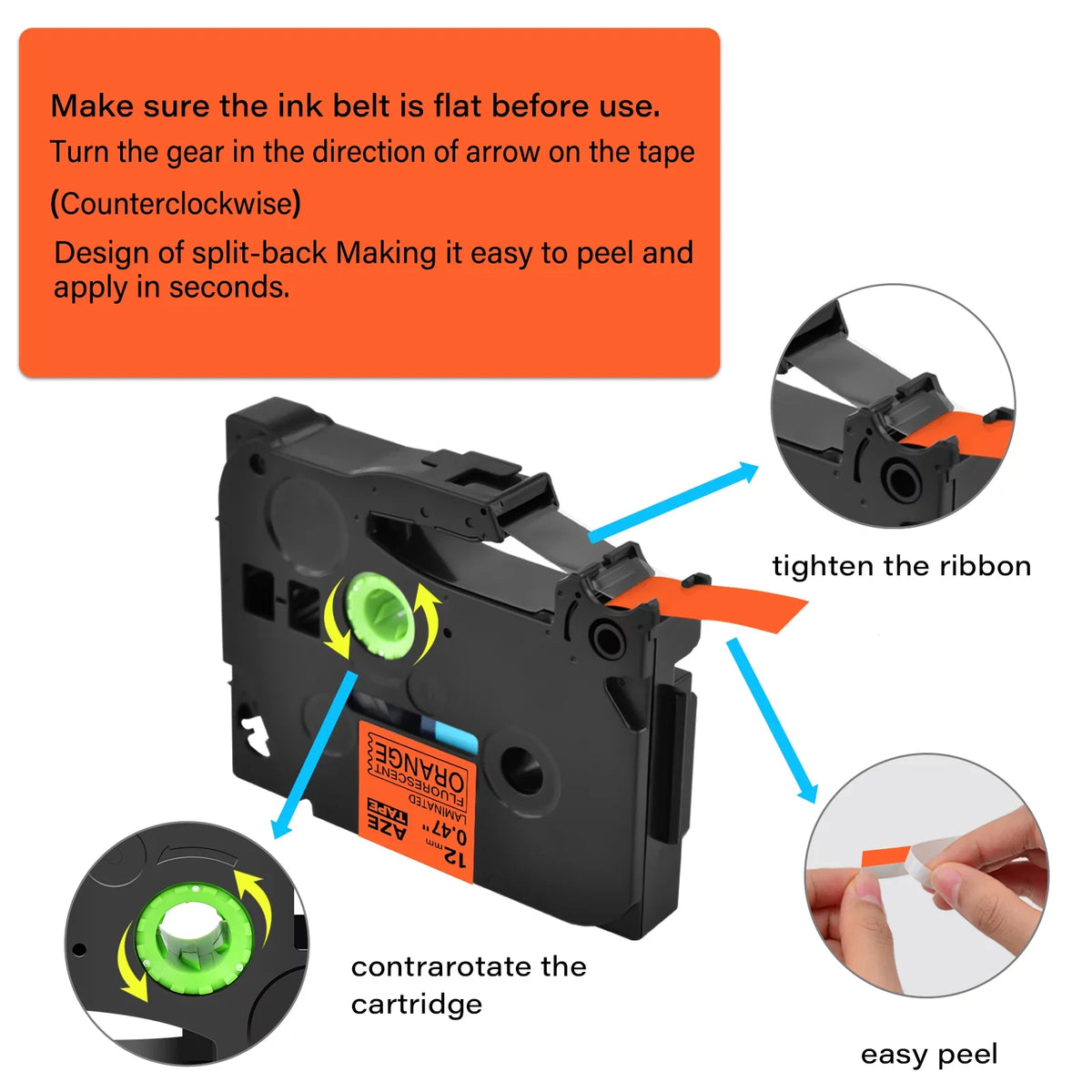 on GREENCYCLE Pack Compatible D400 use Fluorescent H110 Tape Black TZe TZB31 Orange Label TZ TZeB31 Label Maker TZ-B31 D210 PT-D600 0.47'' 12mm in Brother for TZe-B31 Laminated Cube 8 P-Touch