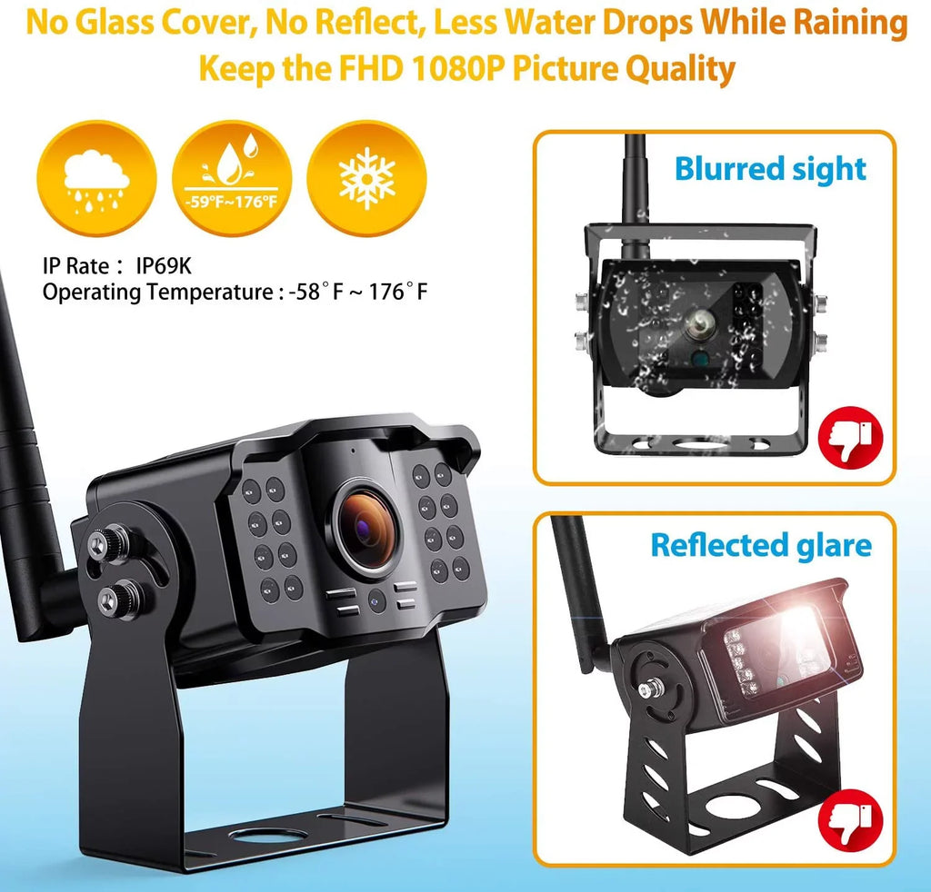 View Monitor Front IP69 Monitor, Camera Trailer Built-in FHD Rear RV for Truck 9" Side System Signal Xroose + WX4 Camper, Stable Bus Recorder Backup Extra Wireless Camera w/ 1080P Reversing Motorhome