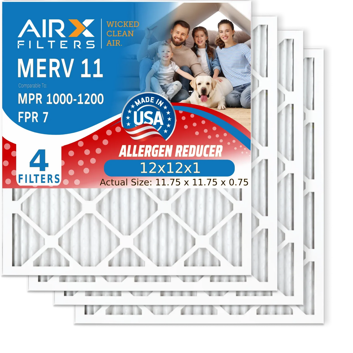Furnace 12x12x1 WICKED Comparable MPR Pleated Electrostatic HVAC Air Air Filter FPR to 12x12x1 MERV & USA Conditioner FILTERS 1000, Premium MPR Made by AIRX 4 Pack 1200 CLEAN 7 Filters Filter AIR. 11