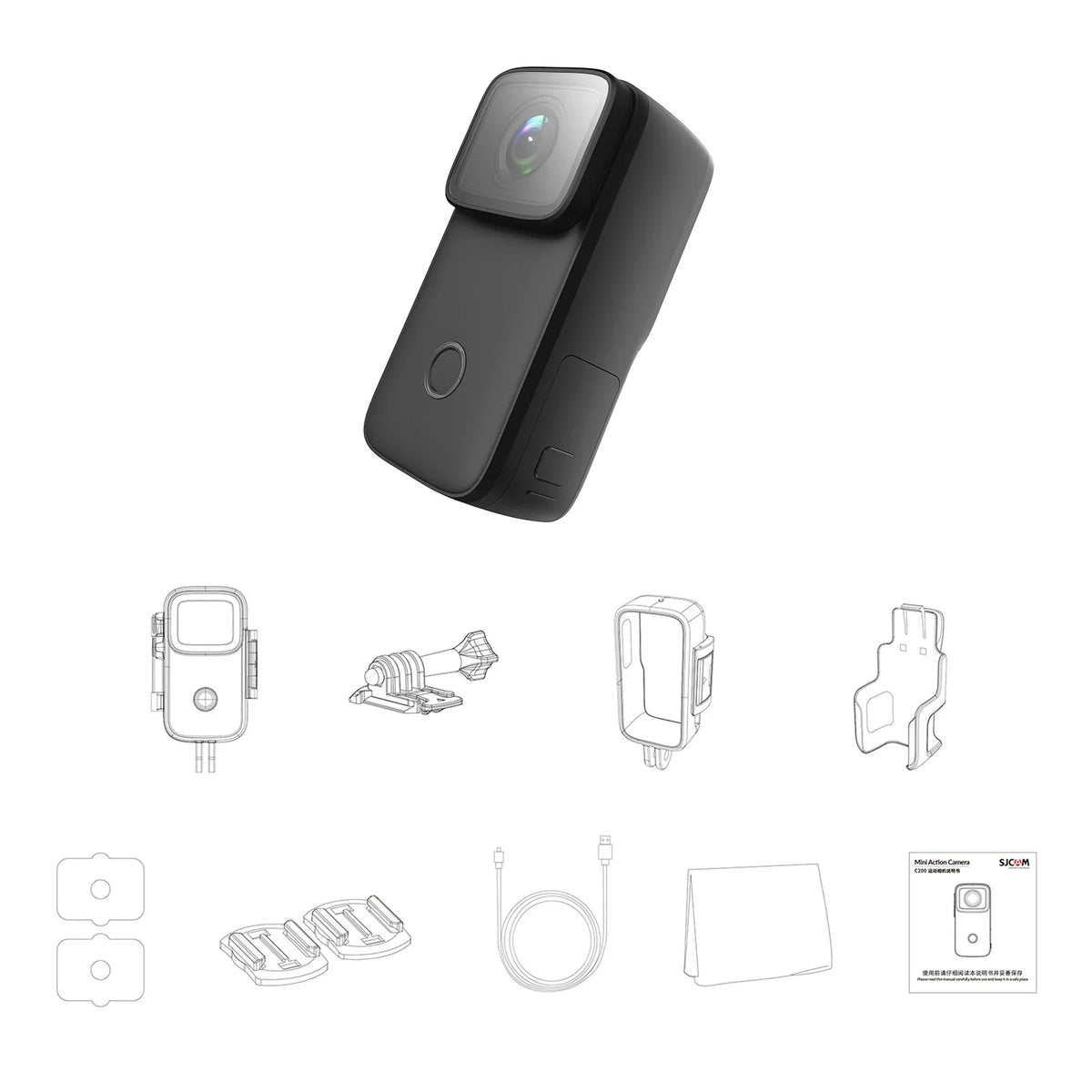 Supports 4K Built-in Face Night Rechargeable Vision Action Body Mini Battery IPS SJCAM Waterproof WiFi Camera Screen 5M 6-Axis with Recognition Inch 1.28 C200 Anti-Shake