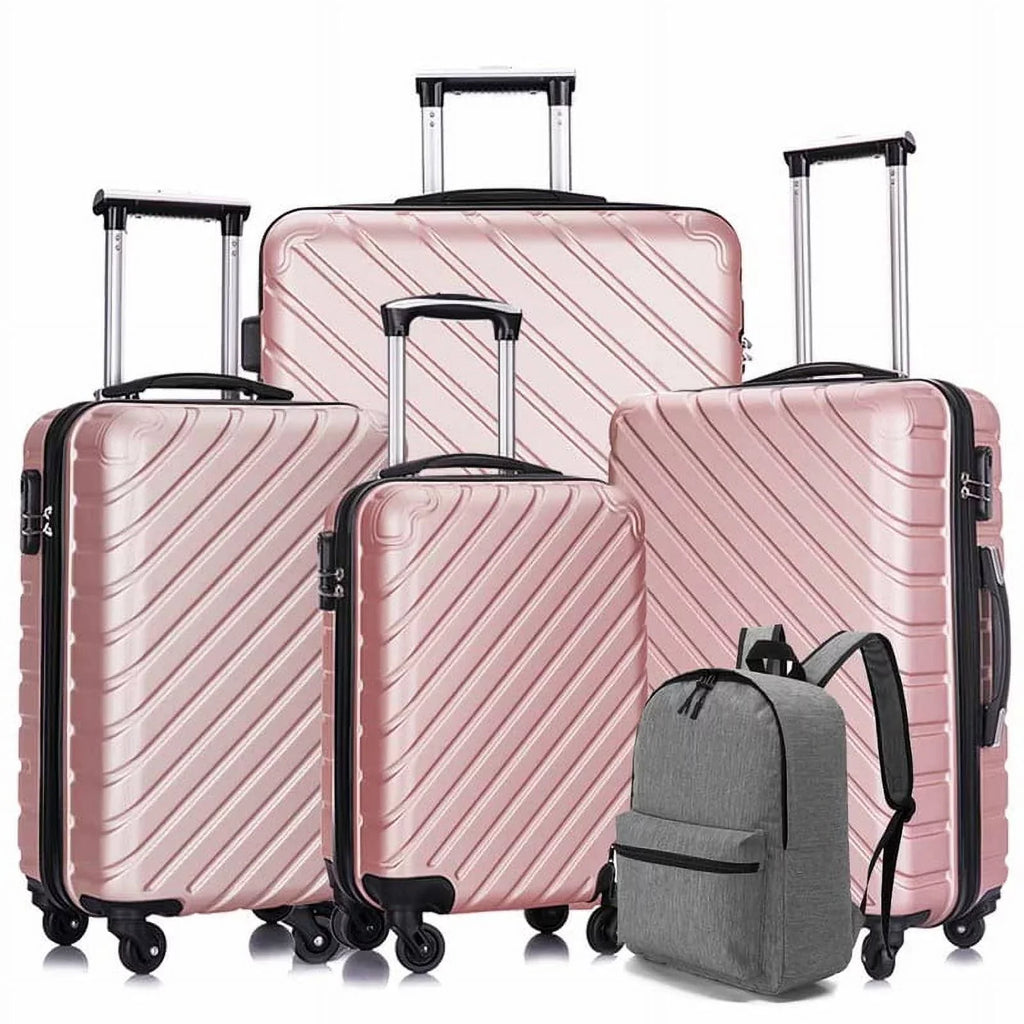 4 Luggage Luggage Piece gold rose Cover&Hanger Spinner Hardshell with On Suitcase,Carry Free Wheels Sets,Travel Inside