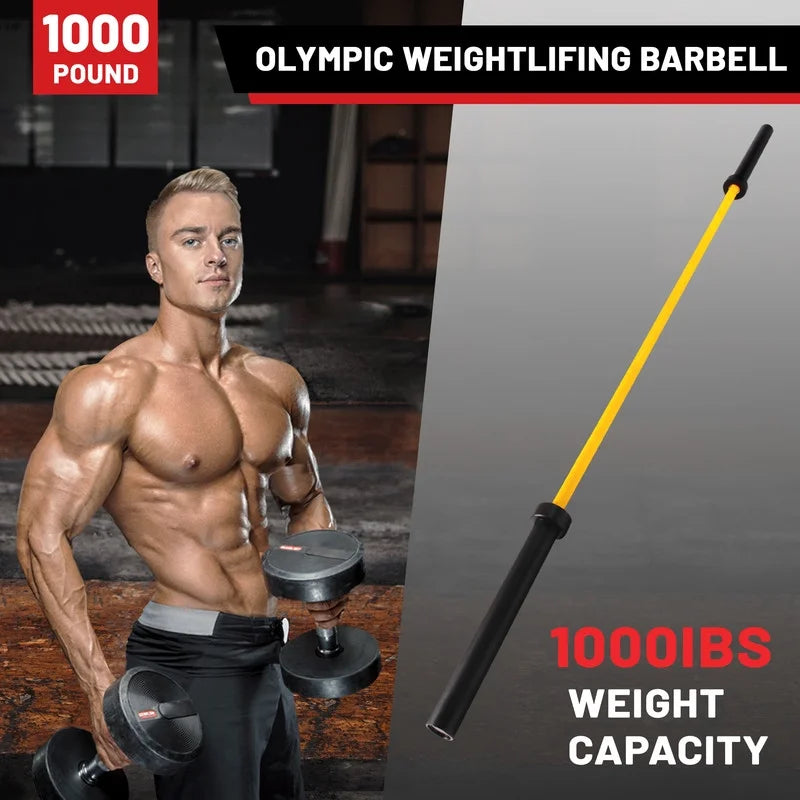 Barbell Power Olympic POUND Hard Yellow Lifting Chrome Weights Lifting Solid Barbells,1000 Chrome Bar