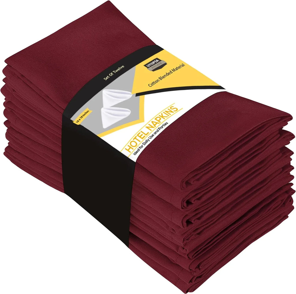 Burgundy Reusable Napkins Table Blend Parties Pack, Kitchen and 18x18 Dinner Cotton Event Washable and Restaurant, Cloth Burgundy Lunch, [12 Hotel, Inch] 18x18 Inch for Utopia Napkins Weddings,