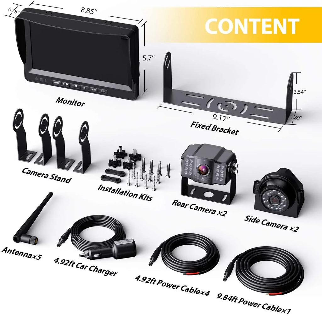 View Monitor Front IP69 Monitor, Camera Trailer Built-in FHD Rear RV for Truck 9" Side System Signal Xroose + WX4 Camper, Stable Bus Recorder Backup Extra Wireless Camera w/ 1080P Reversing Motorhome