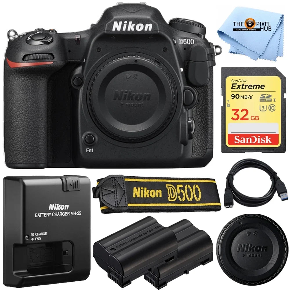 WiFi D500 4K SD Sandisk (Body + Camera 32GB Only) Battery DSLR + Extra Bundle Nikon 20.9MP
