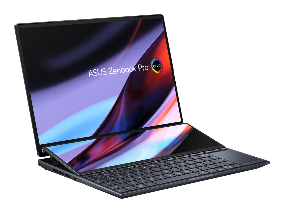 Pro - 32 11 ASUS Home GF 2880 RTX x GB SSD / black Duo 2.5 Core Performance OLED Wi-Fi (2.8K) - Hz 6E - tech RAM 1 - Win touchscreen - NVMe, OLED Zenbook i9 3050 120 12900H Intel TB - - GHz @ 1800 14 - UX8402ZE-DB96T Ti 14.5"