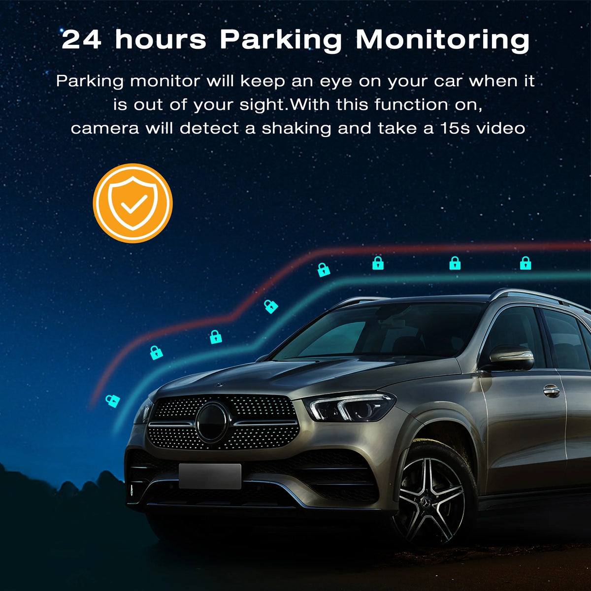 24H with 1080 Vision, Dual Night Loop Cam Front GPS Recording, Dash 170° Camera Wide for Dash Inside, WDR 1.5" Campark Car Cars Parking and Angle, Camera, Monitor