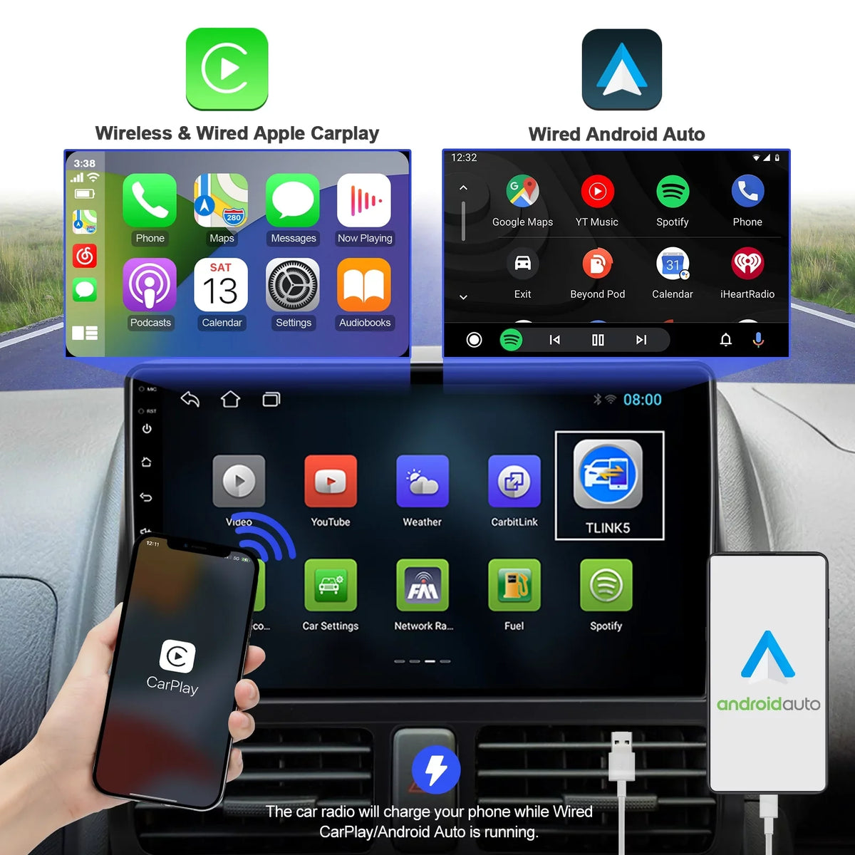 Backup 10 Stereo Inch for Camera TouchScreen 9 Wireless Carplay/Android Car Din 2002-2006 Android Honda Double with Radio Wheel Built-in Auto/GPS/Bluetooth/FM/AUX-in/Steering CR-V Control