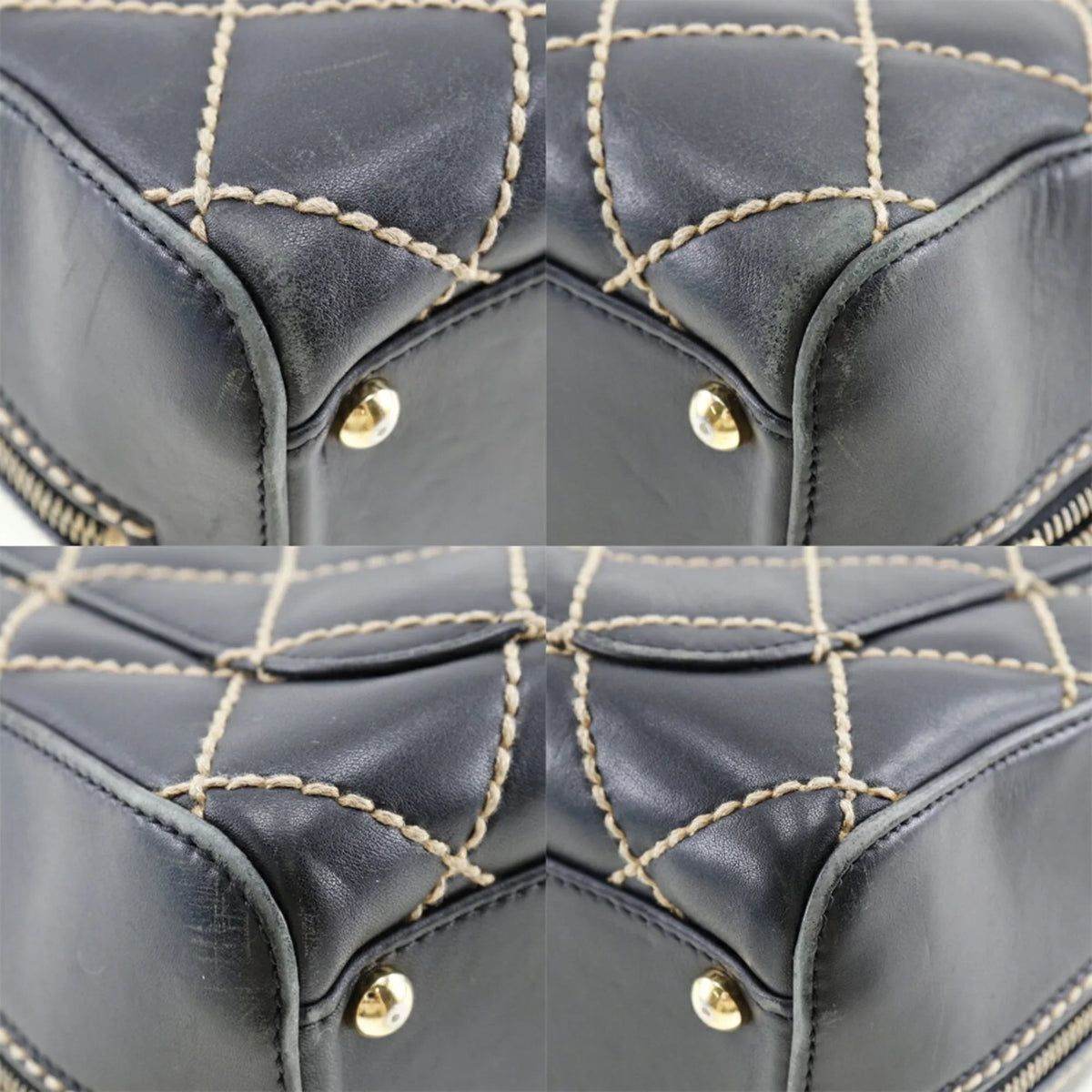 Boston Pre-Owned Wild Handbag Ladies Black Calf Mini (Fair) A14692 Stitch