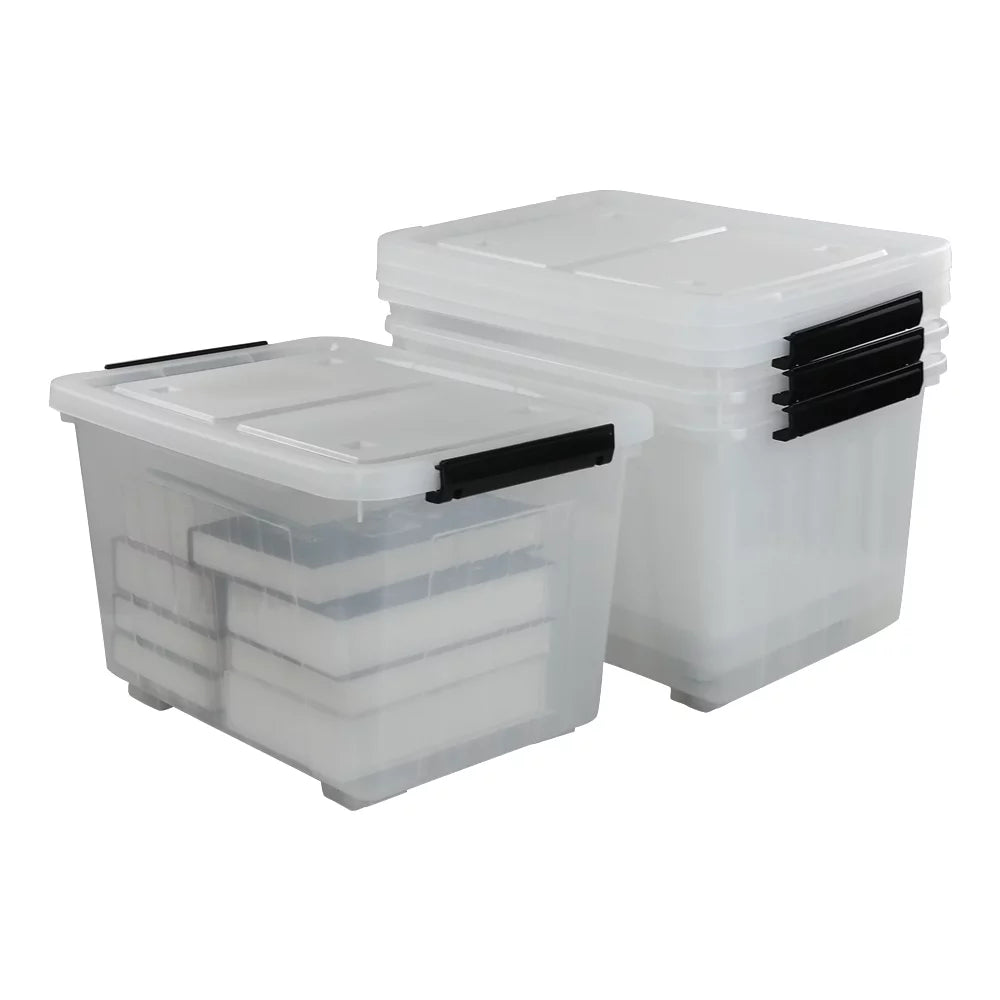 Bin Storage 30 Storage Clear Latch Wheels 4-Pack Large Box, Plastic Kekow L with