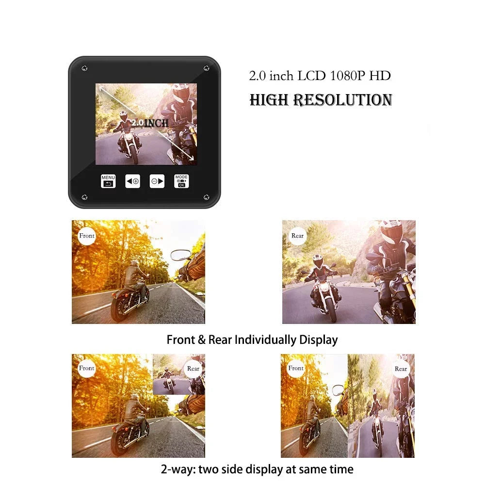 Waterproof Dash Full HD WDR, Rear 2 and Loop Camera, Vision, Night Screen Body VSYSTO Cam, 150° SonyIMX307 Fish Angle Front 1080P G-sensor Wide Inch Lens Eye Recording, Motorcycle