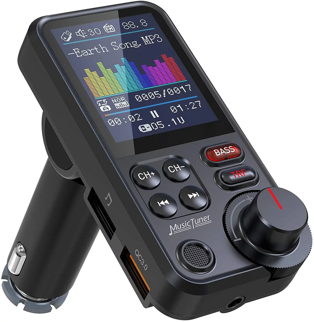 FM Transmitter Color Supports car, Strong Bluetooth and Calls, 1.8" Bluetooth Music Free Adapter for KM30 Microphone Bass Charging, Sound Player- Car QC3.0 for Treble Hands Screen with