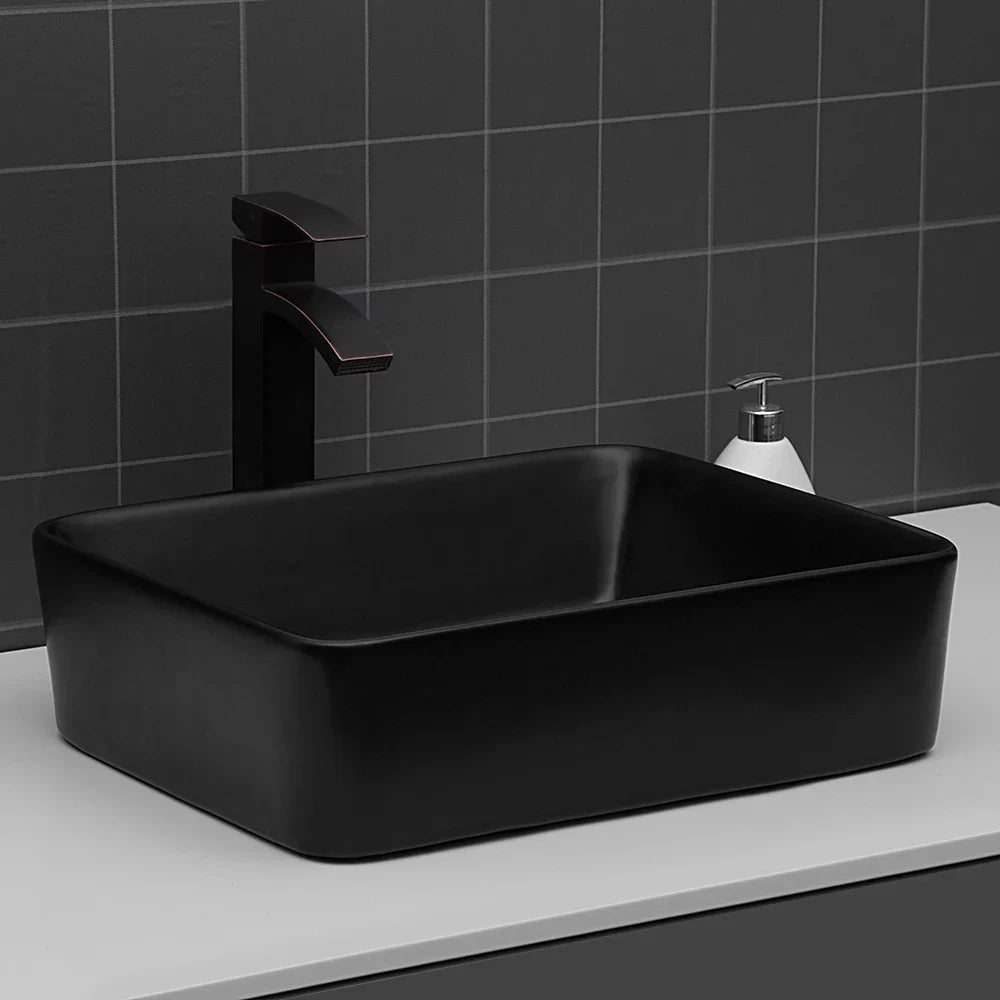 Black Ceramic Rectangular Vessel 19"X15" CoSoTower Bathroom Sink