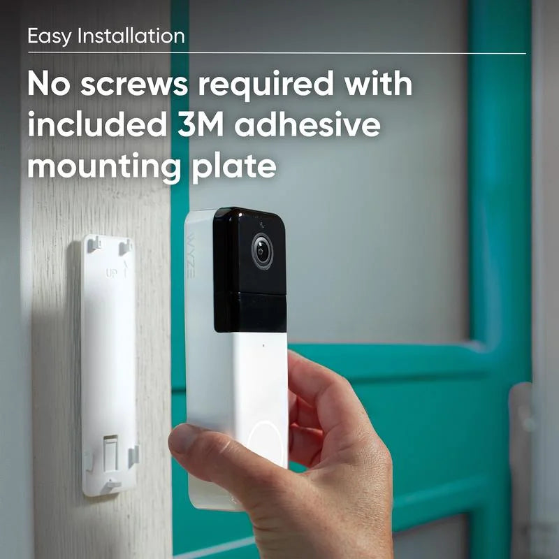 Wyze Video Video, 1:1 Night Walls, Vision, and to w/ Wireless Ratio, Battery, Alexa Audio, Sticks Color 2-Way w/ Doorbell — Camera Pro Works Assistant Doorbell QHD Adhesive Aspect