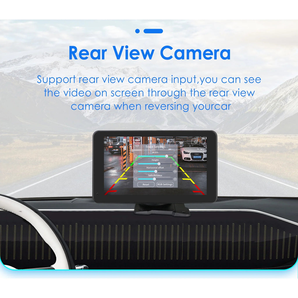 Link FM 7" Navigation Monitor 360° Unit Mirror GPS Carplay Radio Auto Car Player AUX Touchscreen Portable Stereo Android Head Adjustable