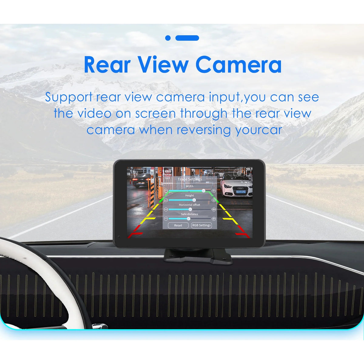 Link FM 7" Navigation Monitor 360° Unit Mirror GPS Carplay Radio Auto Car Player AUX Touchscreen Portable Stereo Android Head Adjustable