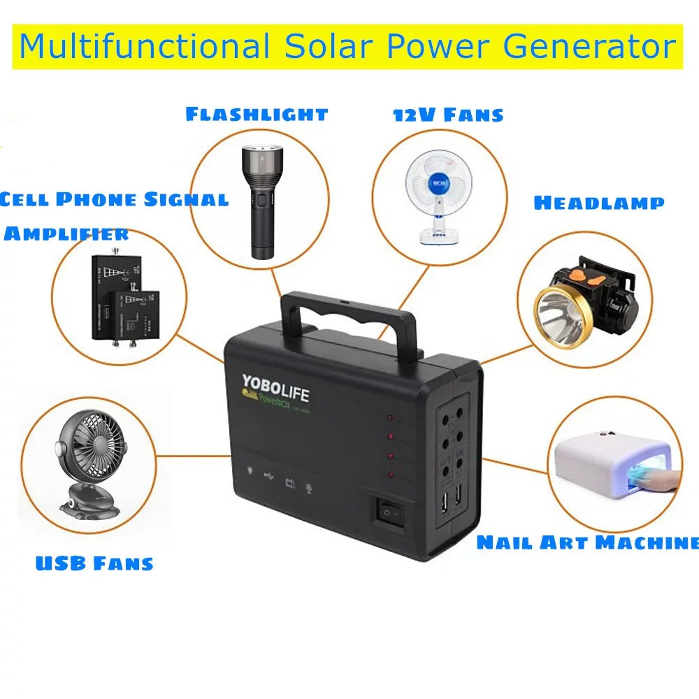 LED Power 4 with for Station with Solar Power exterior Generator Solar Kit, Portable Camping Lights Panel