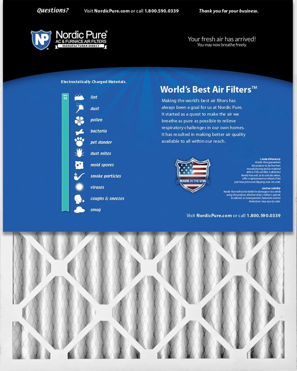 Pleated 14 Nordic MERV Pure Pack Air Filters 3 16x30x2