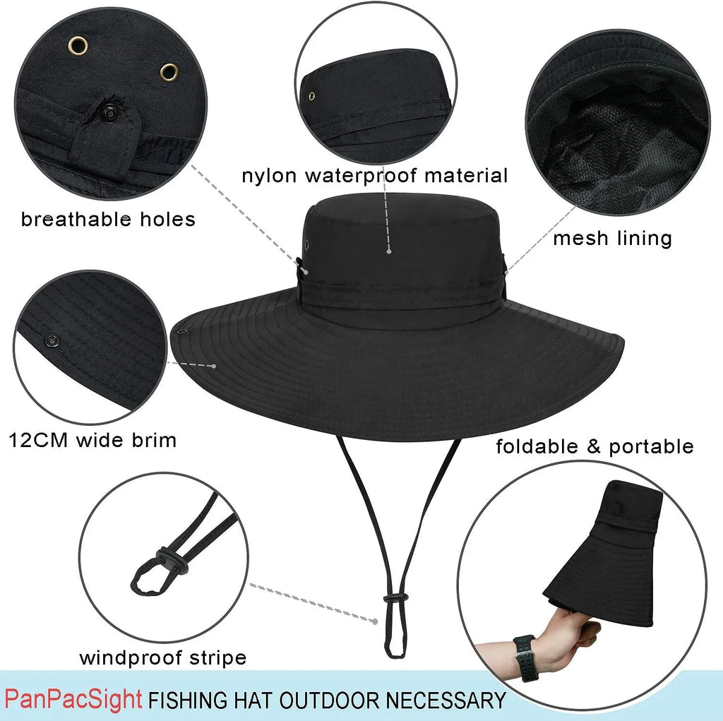 for UPF50+ Fishing Hat Cap Safari Boonie Camping Hiking for Men, Sun Wide Brim Super Gardening Hat Bucket
