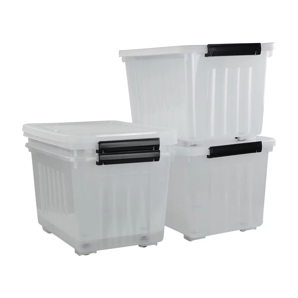 Bin Storage 30 Storage Clear Latch Wheels 4-Pack Large Box, Plastic Kekow L with