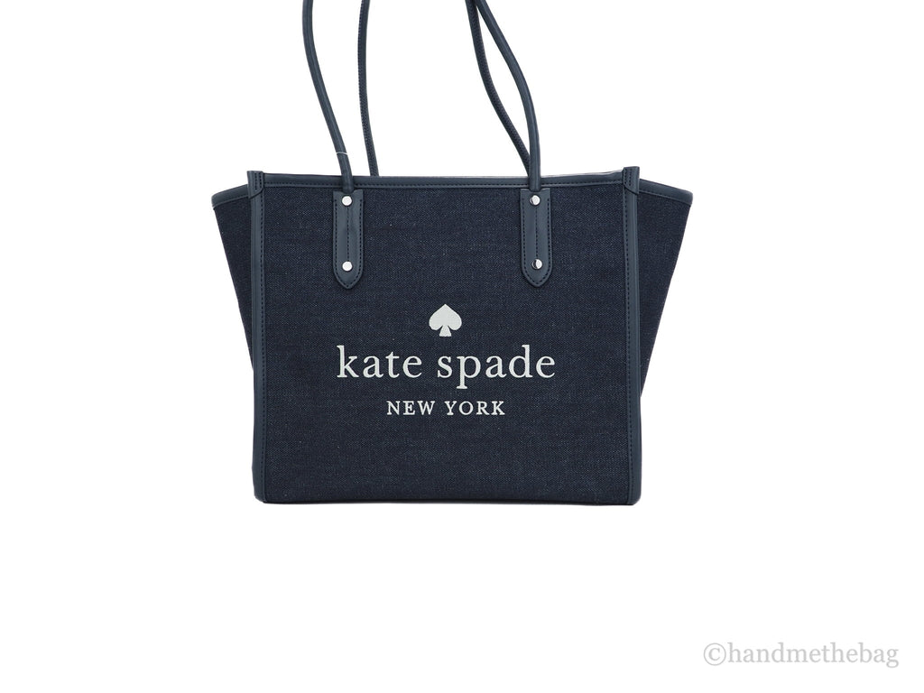 White Kate Ella Handbag Logo Multi Spade Large Fabric Blue Shoulder Tote Denim