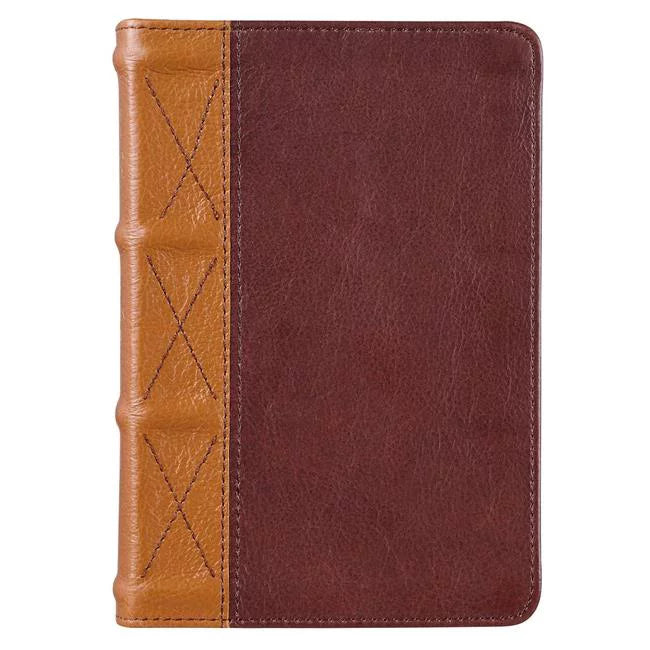 & Two-Tone Compact Print Brandy & Toffee KJV Bible, Leather Large Faux