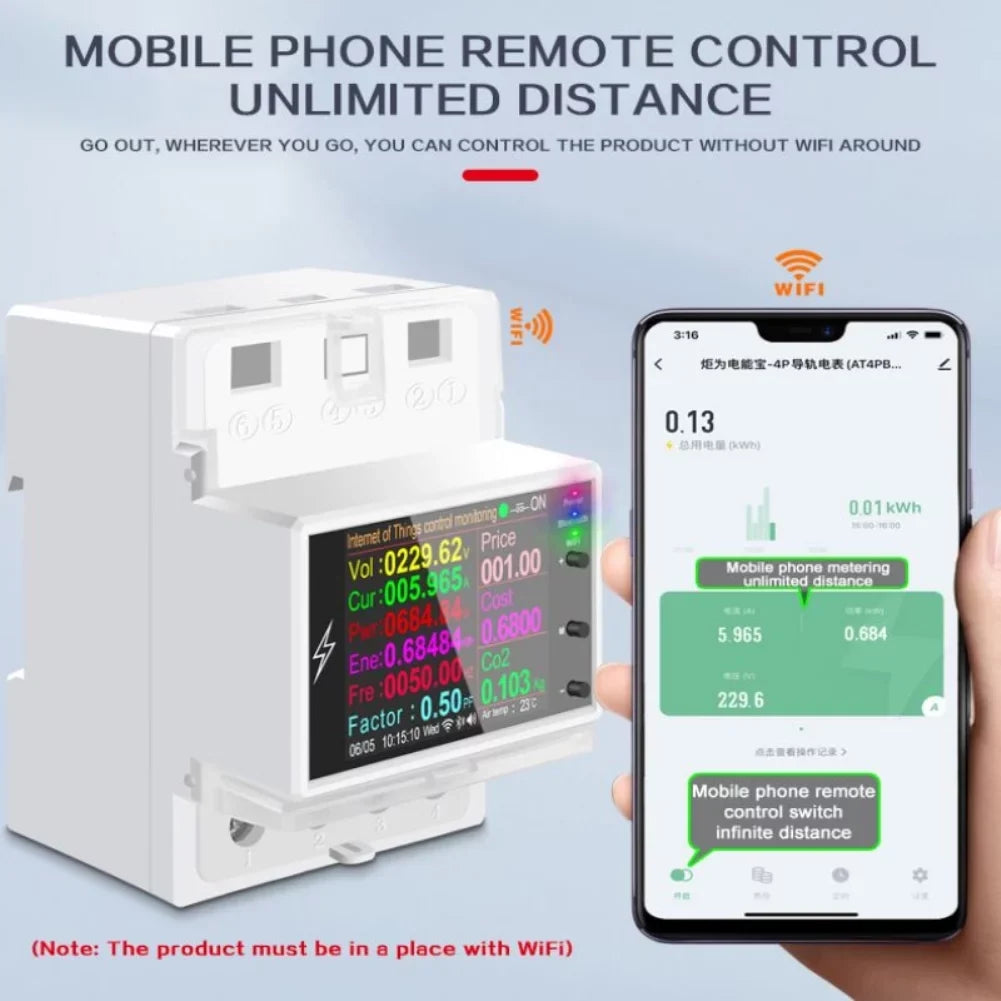 Factor Meter Digital AC Remote 110V AT4PW Wifi/Bluetooth Din 100A Smart Control 220V Frequency Tuya Rail Energy Kwh Switch