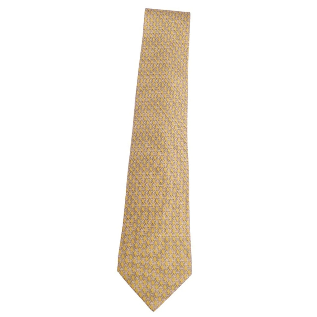 100% twill silk (Good) Hermes yellow Pre-Owned men's HERMES tie
