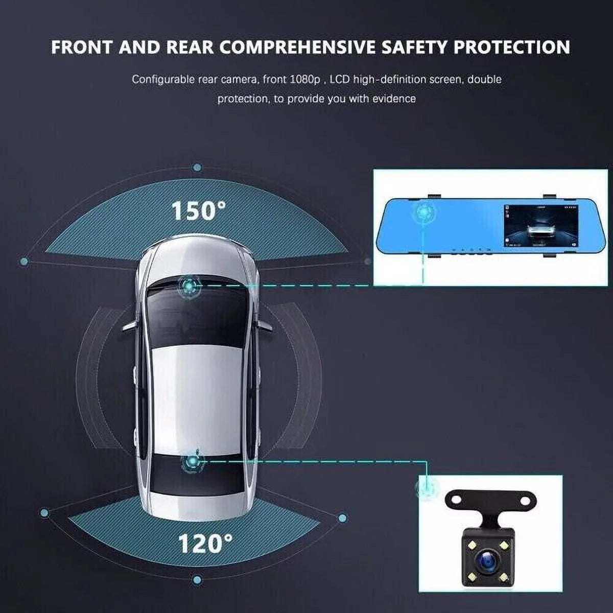 Mirror Camera Dual Rearview Car Video Dash DVR Front 1080P Rear Cam HD Recorder