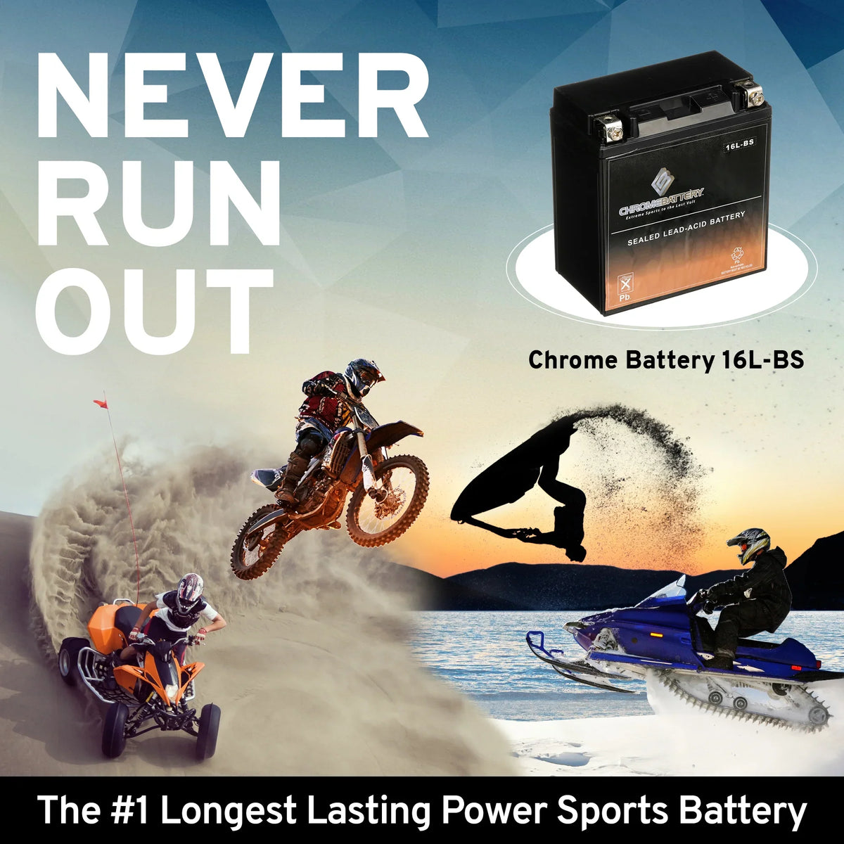 Battery Replaces Ski Ytx16L-Bs Es-16Clb Sea-Doo Other Battery All Chrome for 1995 Jet Models Brp