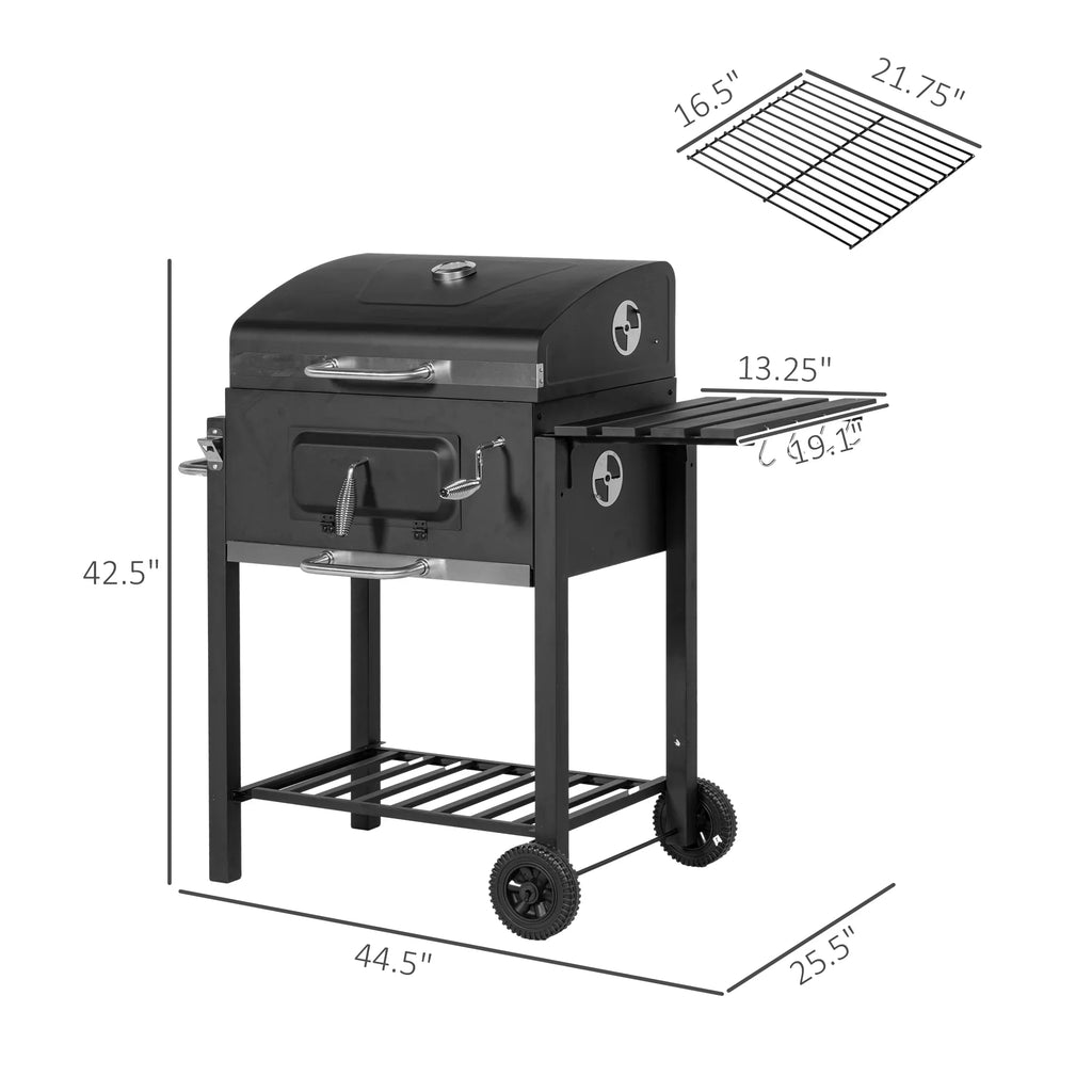 Wheels Portable Bottom Camping Or with Storage Homiyad Cooker for Handle, Charcoal Side Grill, Table, exterior and BBQ Picnic Backyard Shelf, Black