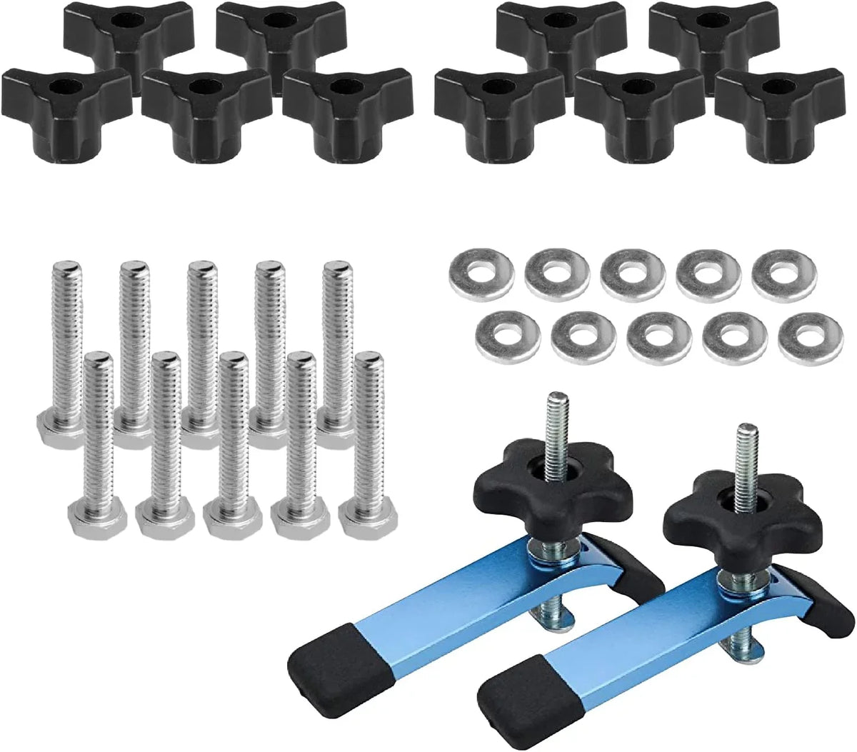 Woodworking T Clamps, Accessories Kit, Clamps, Jigs (71846) Fixtures and Kit T x and Knob Down Hex for 1/4-20 Washers, Hold Track 1-1/2" Track L 2x5-1/2" POWERTEC 10) w/Hold Track Down Bolts T of (Set