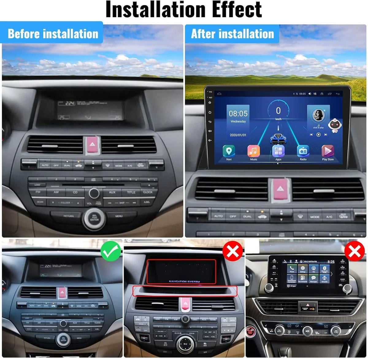 2008-2013 Android THONZER Backup Android 8 Radio Car Stereo GPS Navigation WiFi Stereo 10.1 Accord 5.0 Core Honda Screen Inch Bluetooth Car for 8th 4G CarPlay Camera（4G+64G） with Touch Auto