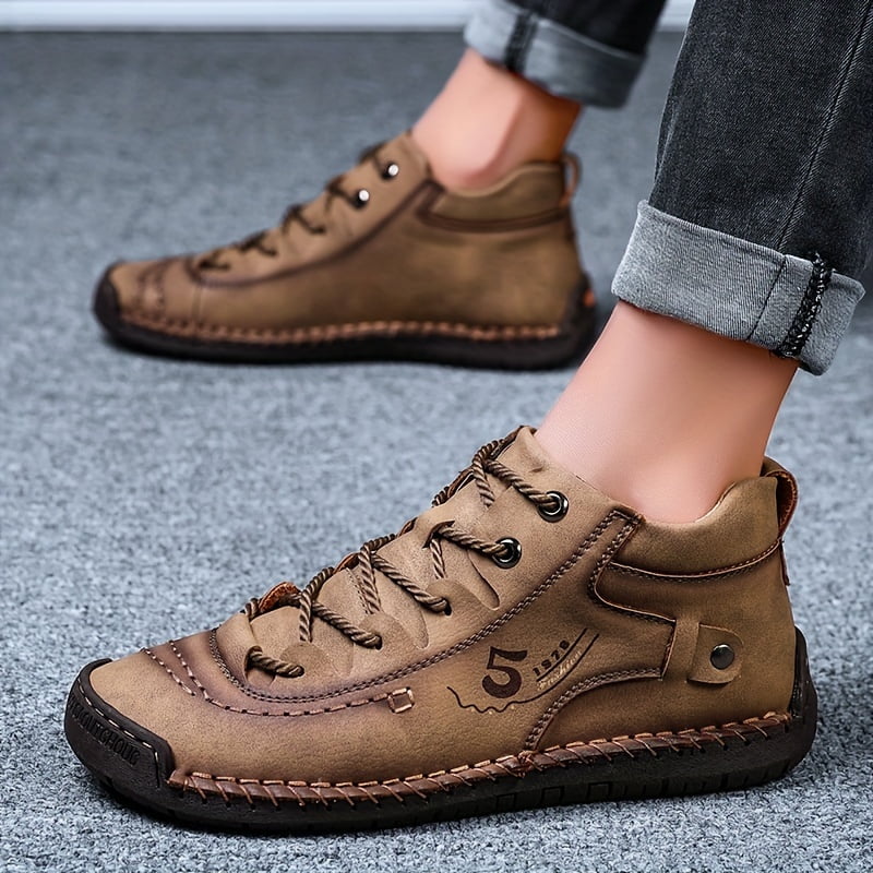 Walking And Hand-stitching Synthetic Ankle Summer Anti-slip Lace-up Shoes Boots Leather For exterior Spring KINODAY Breathable Autumn