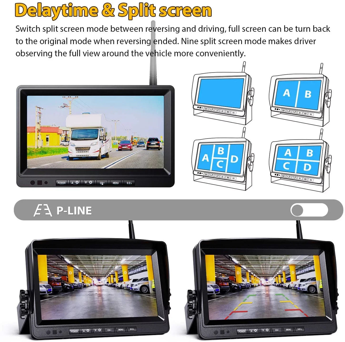 View Monitor Front IP69 Monitor, Camera Trailer Built-in FHD Rear RV for Truck 9" Side System Signal Xroose + WX4 Camper, Stable Bus Recorder Backup Extra Wireless Camera w/ 1080P Reversing Motorhome
