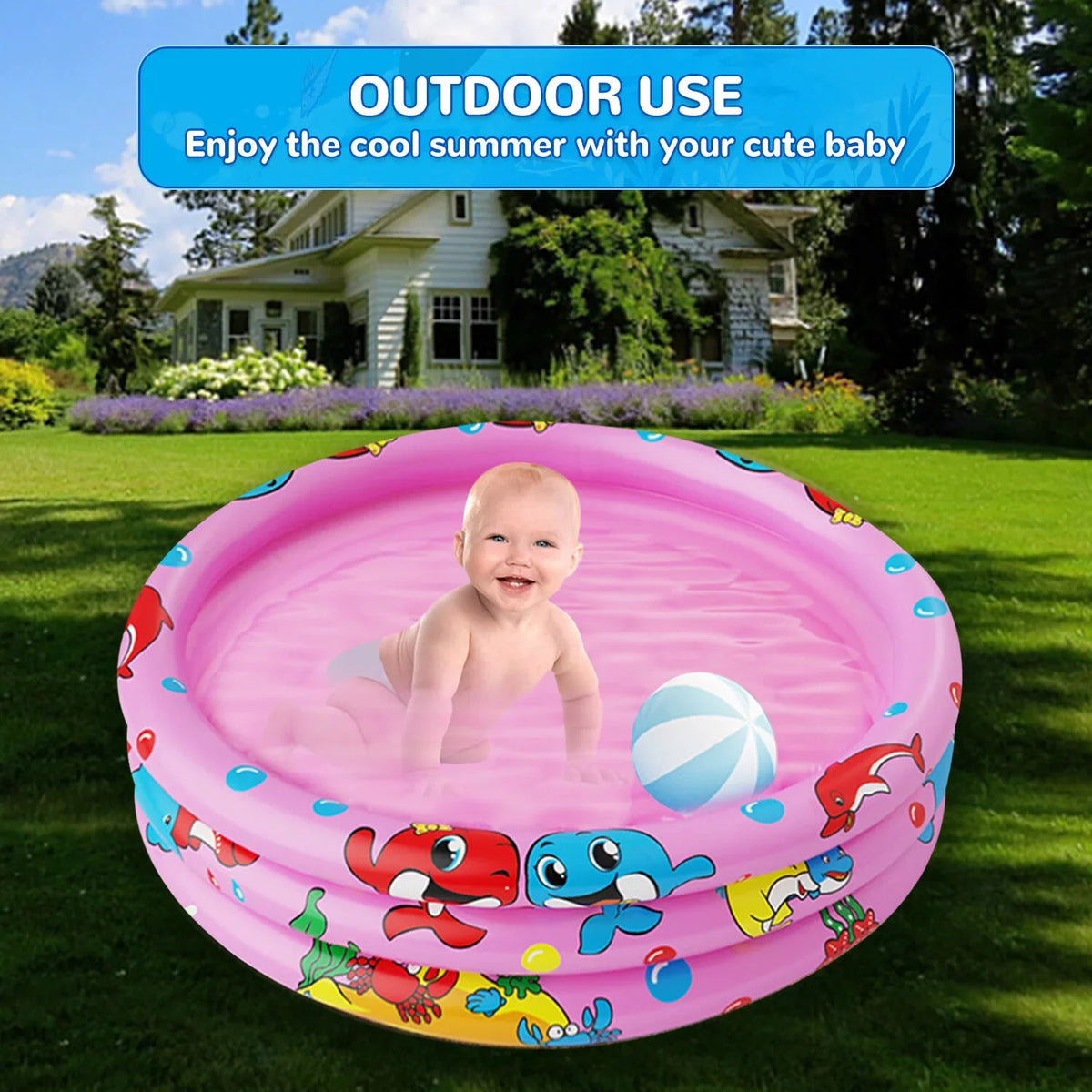 3 47"x12" liquid Kiddie Indoor&exterior Paddling Center Swimming Play inflatable Toddler Inflatable Ring Round Kids, Swimming Portable for Pools, Baby Pool Pool Kids/Girls/Boys,Pink Game for