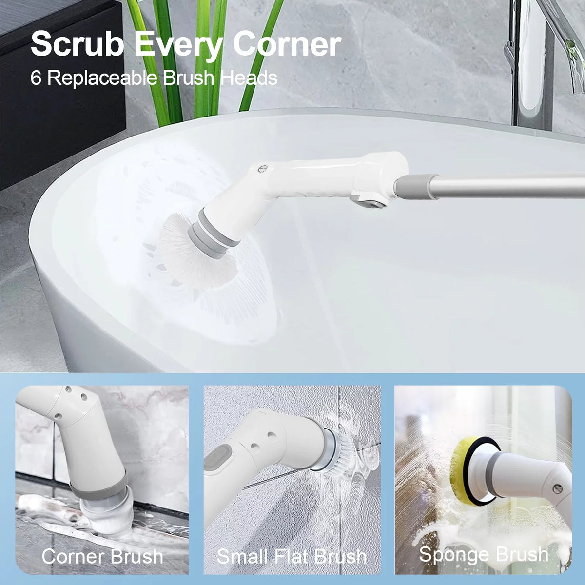 Replaceable Heads Tile, Spin Cordless Scrubber, Floor 6 Cleaning Fixdono Electric Scrubber for Bathroom Brush, Cleaning Bathtub,