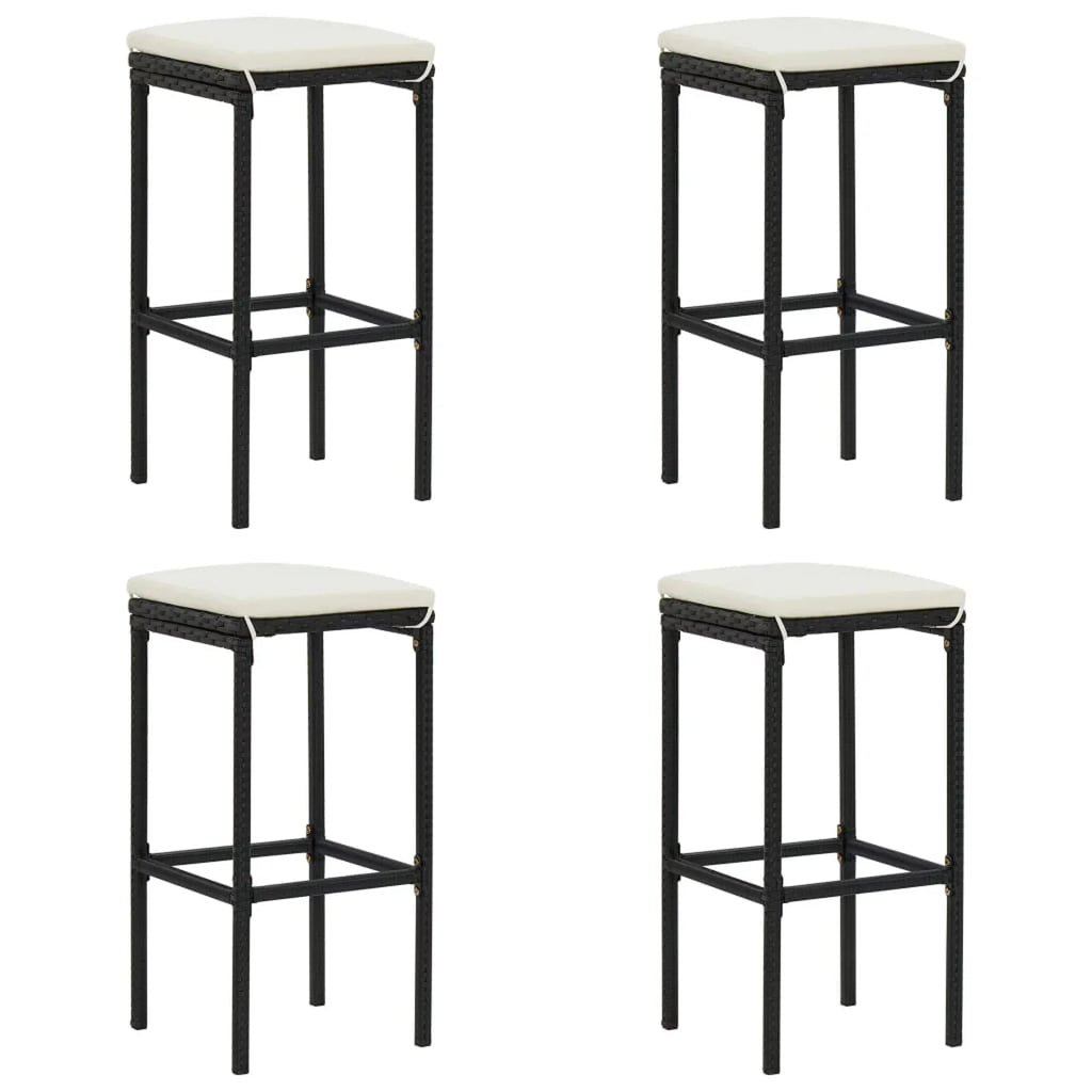 Set exterior Garden Dining Chairs Shelf Cushioned Bar Pub, Set Anself Rattan Backyard, for and Storage with Table 5 Black Bistro, Poly 4 Patio Stool Terrace, Piece