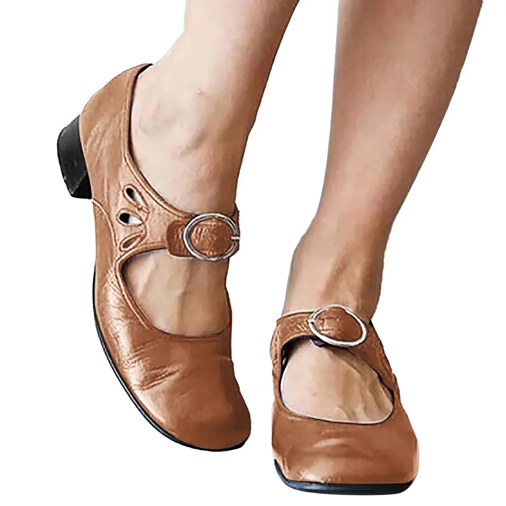 Easter Shoes 2024 Color Summer Toe Square Heels Wide Womens Breathable SZXZYGS Four Round Non Lazy Dressy Leisure Buckle Casual Shoes Solid Cloth Slip Strap Width Women's Seasons
