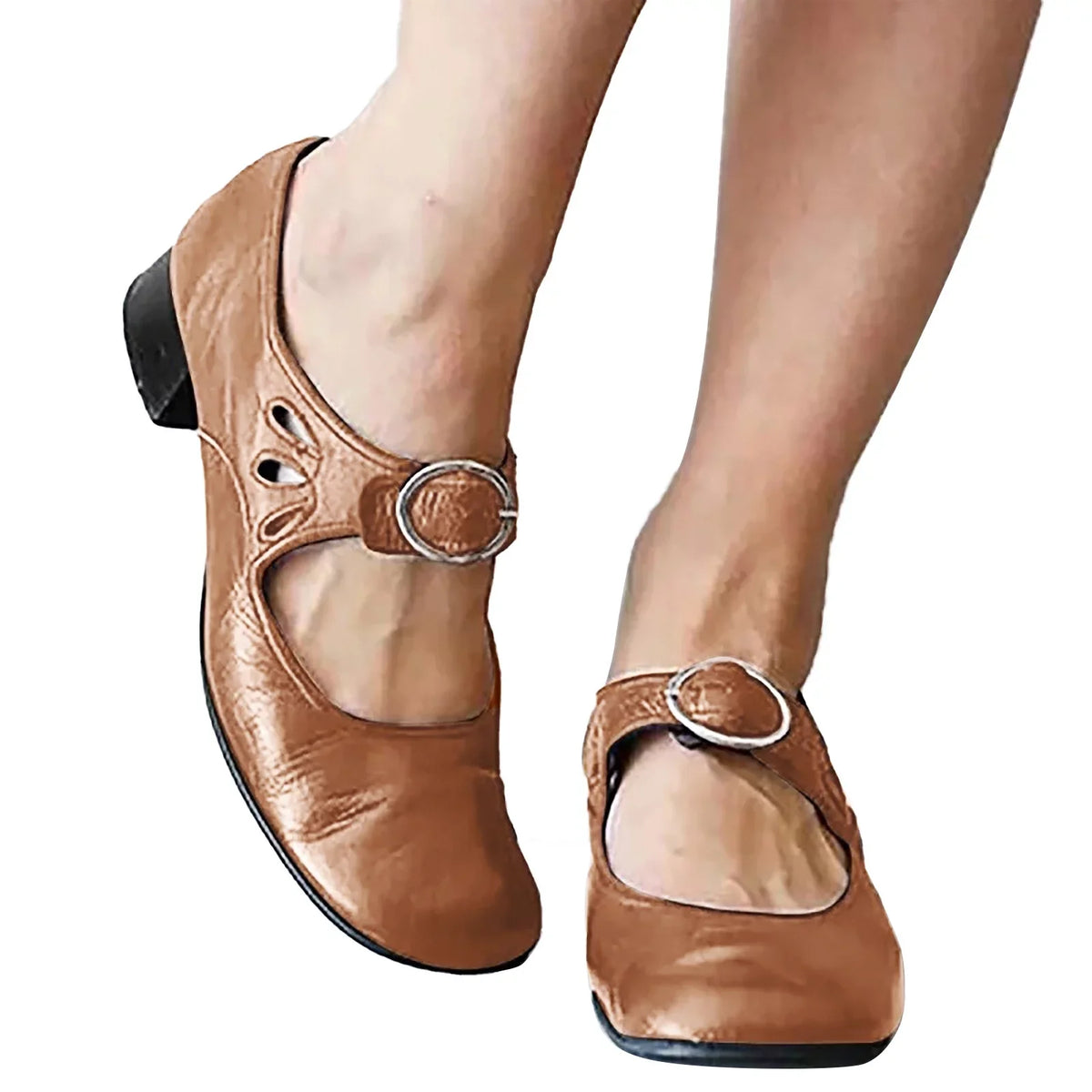 Easter Shoes 2024 Color Summer Toe Square Heels Wide Womens Breathable SZXZYGS Four Round Non Lazy Dressy Leisure Buckle Casual Shoes Solid Cloth Slip Strap Width Women's Seasons