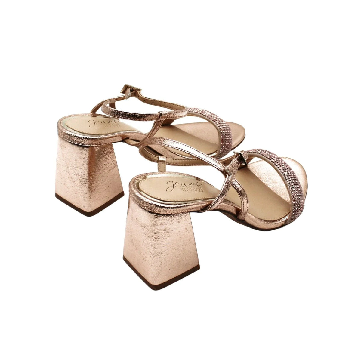 Earlene Mischka Heel Gold Block Sandals Evening - Women's Jewel Rose Badgley
