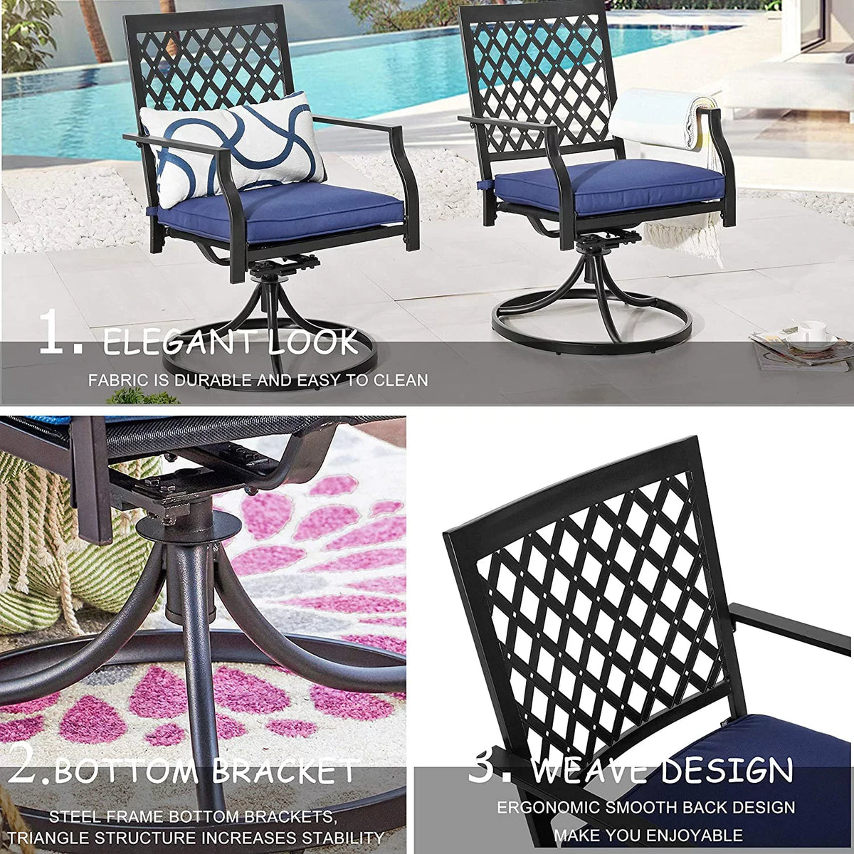 Chairs 2 Rocker Chairs Furniture exterior Swivel Set Patio With Dining Metal Of Cushion