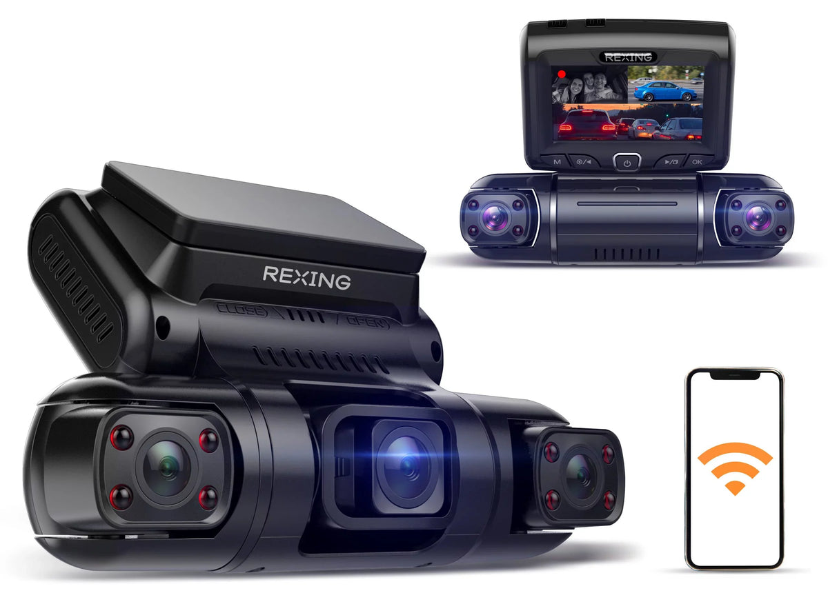 Cam S3 Rexing 1080P+1080p+1080p Cabin, Sides Front, 3-Channel Dash