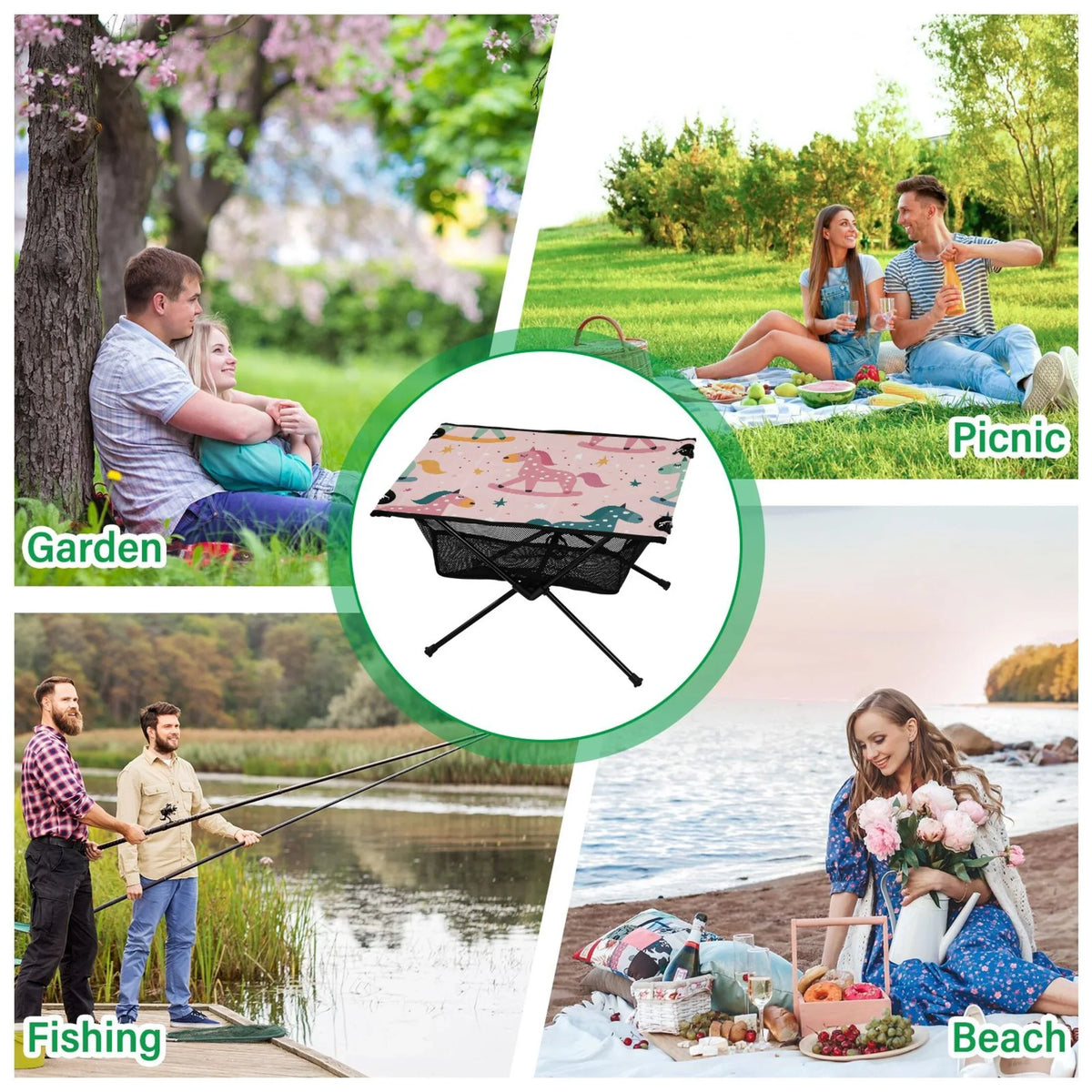 Table Cartoon Storage and Picnic with Table Fishing Beach Travel exterior BBQ Stars Horse Folding Bag Table Camping Portable Compact for