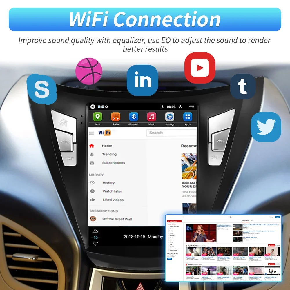 Stereo Car for 2013 Backup 2012 Link FM Bluetooth Mirror Podofo WIFI Android 2011 USB, 9.7'' Touchscreen 2G+64G GPS with Radio Elantra Camera Hyundai