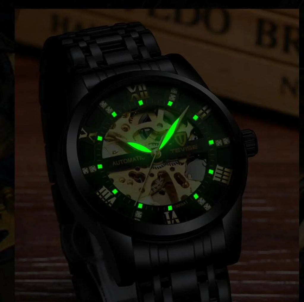 Father, Gift Gift for Best Tourbillon Automatic Friend, Band Graduation Mechanical Brown Luminous Him, Waterproof Watch for Boy Leather Luxury Men Skeleton Husband